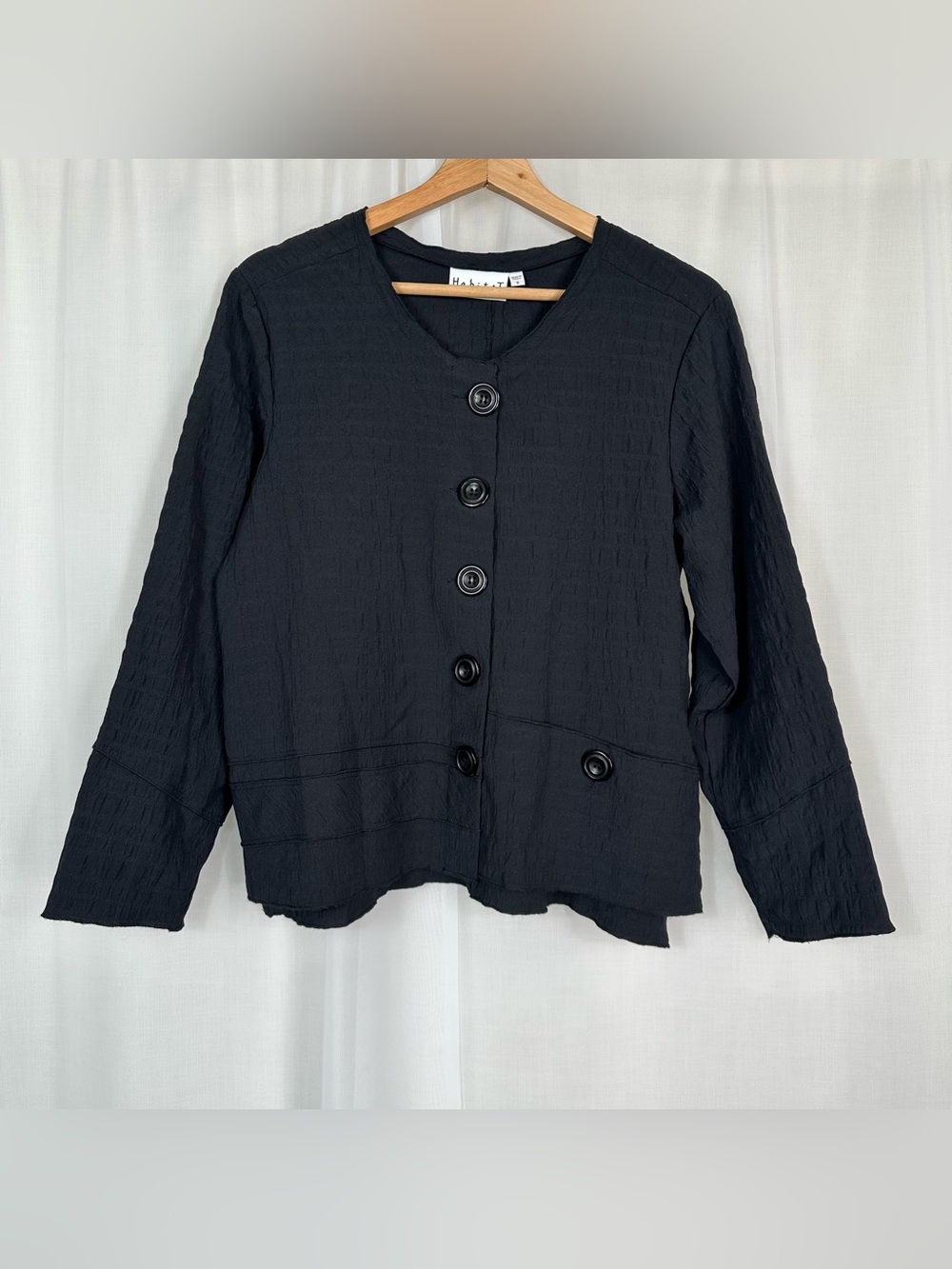 Habitat Clothes To Live In Black Crinkle Textured Button Front Jacket S 21611